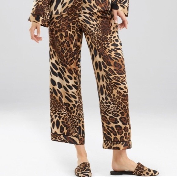 Natori Black & Brown Animal Print Cropped Capri Pajama Sleep Pants S - Picture 1 of 9
